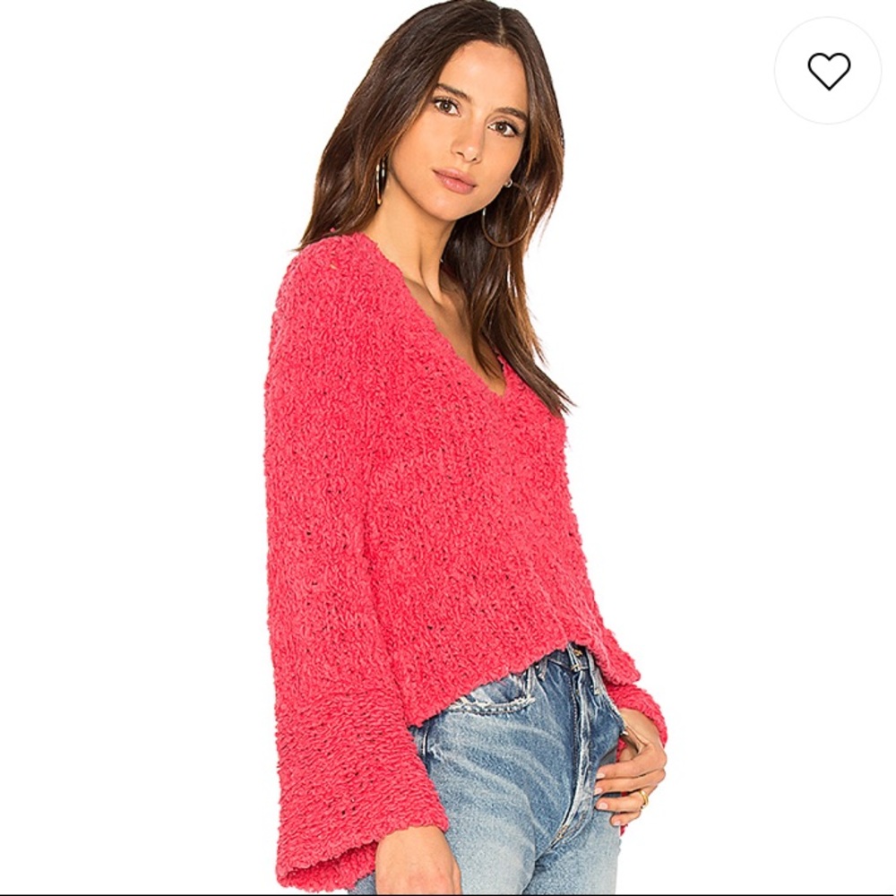 Bright pink/coral free people bell sleeve sweater